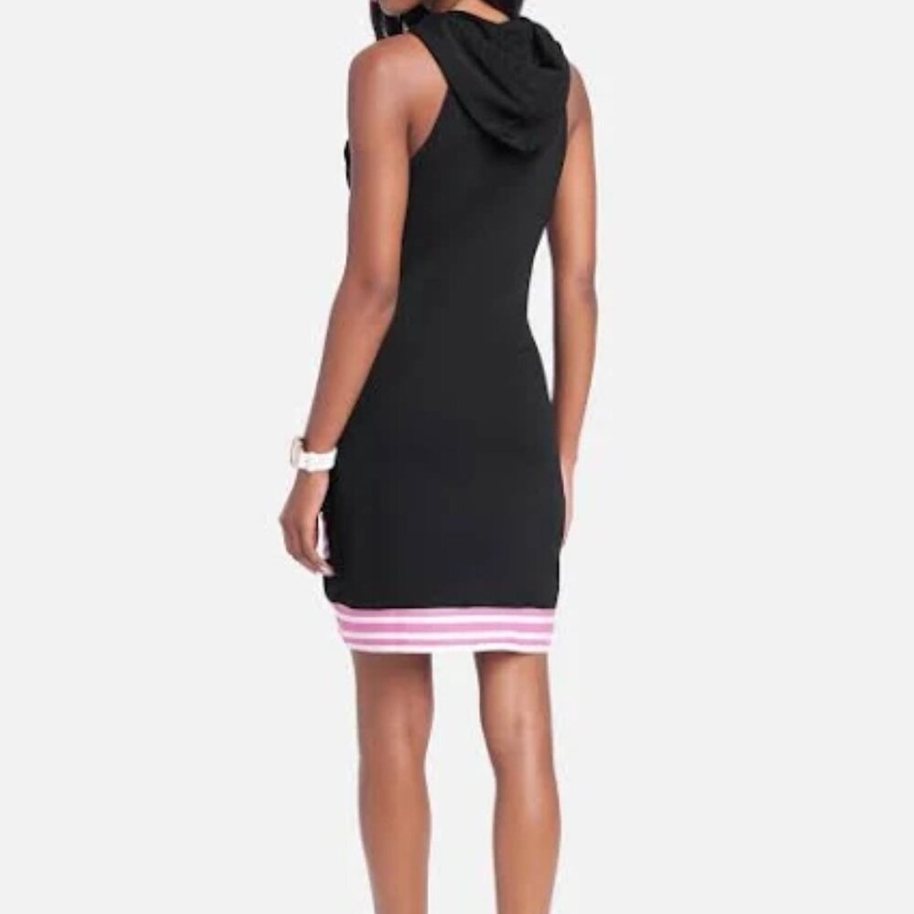 NWT Bebe Black & Pink Sleeveless Hoodie ASYM Dress Mini Fitted Women's Size S - Picture 3 of 9